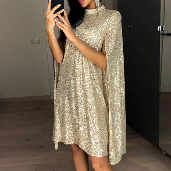 Small standing neck sequin dress loose women's dress