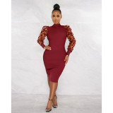 Three-dimensional petal mesh sleeve hole cloth one-piece collar dress