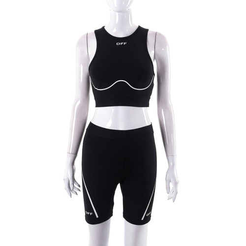 Letter offset sleeveless T-shirt shorts sports casual suit