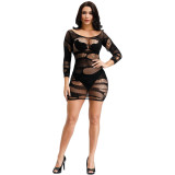 Sexy mesh shirt hollow buttock skirt large sexy long-sleeved mesh shirt