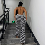 Sexy large open-back suspender with chest and buttock lifting stripes one-piece flared pants