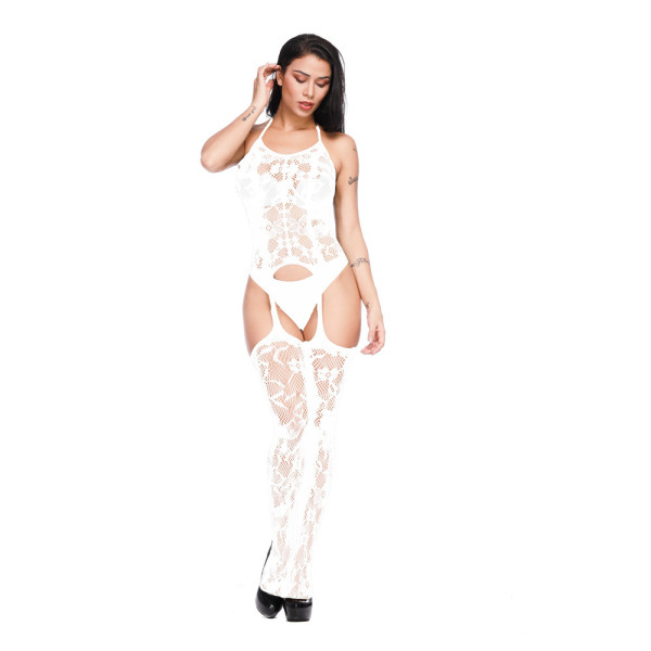 Funny underwear suspender with wide stripe jacquard hollow-out