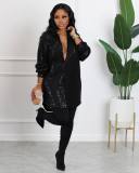 Solid sequin loose shirt dress