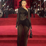 Long-sleeve sexy gauze perspective long skirt cut-out backless dress