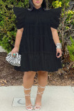 Women's Retro French Court Style Pleated Puff Sleeve Loose Dress