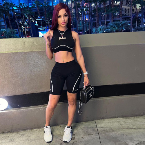 Letter offset sleeveless T-shirt shorts sports casual suit