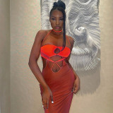 Sexy contrast suspender hollowed-out slim dress casual backless hot girl holiday dress