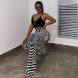Sexy high-waisted buttock lifting stripe hollow tight slim casual pants fashion pants