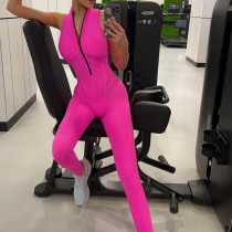 Sleeveless contrast color zipper tight-fitting one-piece trousers fashion sportswear for women