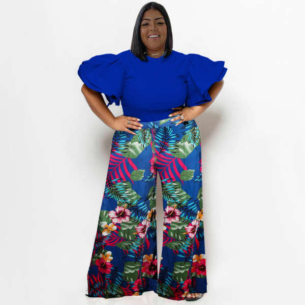 Crewneck top printed suit trousers