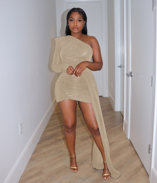 Women's dress mercerized glossy dress off the shoulder sexy tight skirt