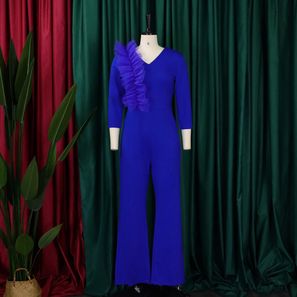 Stylish and elegant V-neck wide leg large jumpsuit