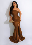 Women's dress evening dress one-shoulder split sexy long skirt