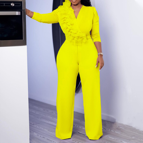 Stylish and elegant V-neck wide leg large jumpsuit