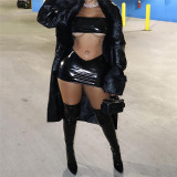 Women's sexy bright face imitation leather tight chest wrap high waist wrap hip skirt suit