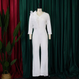 Stylish and elegant V-neck wide leg large jumpsuit