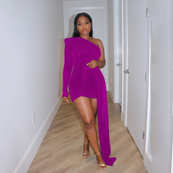 Women's dress mercerized glossy dress off the shoulder sexy tight skirt