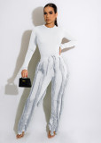 Women's suit fringed lace jumpsuit two-piece solid color sports