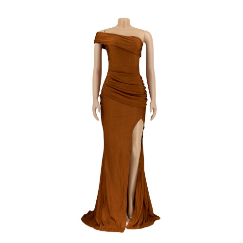 Women's dress evening dress one-shoulder split sexy long skirt