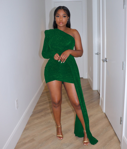 Women's dress mercerized glossy dress off the shoulder sexy tight skirt
