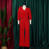 Stylish and elegant V-neck wide leg large jumpsuit