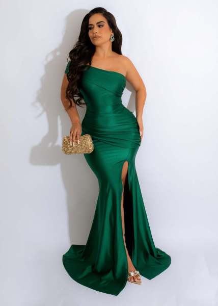 Women's dress evening dress one-shoulder split sexy long skirt