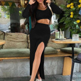 Threaded jacket fashion slit skirt slim two-piece set