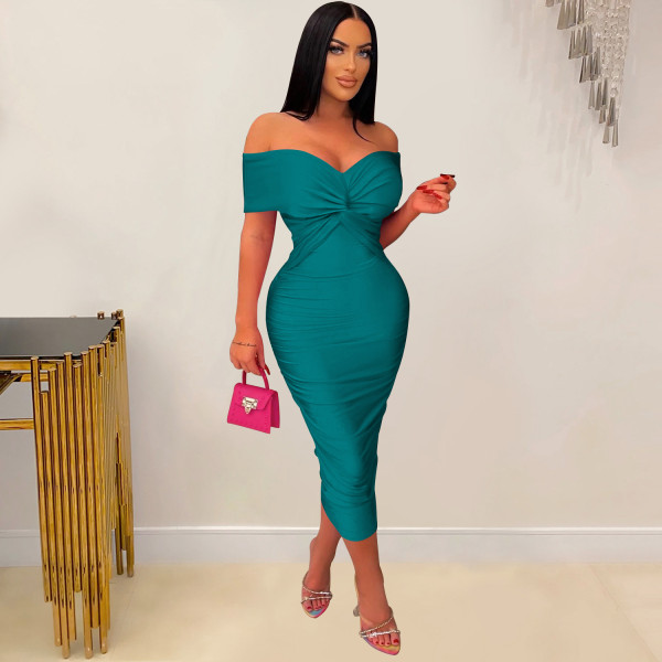 Fashion women's solid color pleated sleeveless long dress, bra dress