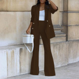 Solid casual suit wide leg trousers suit two-piece suit