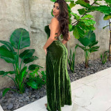 Fashion sexy slim open back lace-up slit slim dress