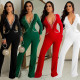 Fashion women's tassel hot diamond V-neck long-sleeved trousers jumpsuit