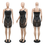 Sexy sling hot diamond bubble bead one-neckline nightclub party dress