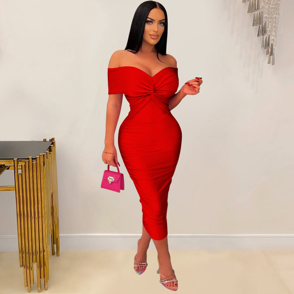 Fashion women's solid color pleated sleeveless long dress, bra dress