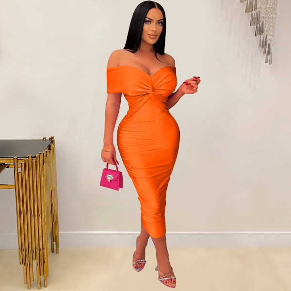 Fashion women's solid color pleated sleeveless long dress, bra dress