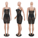 Fashion women's sleeveless sling ironing feather dress
