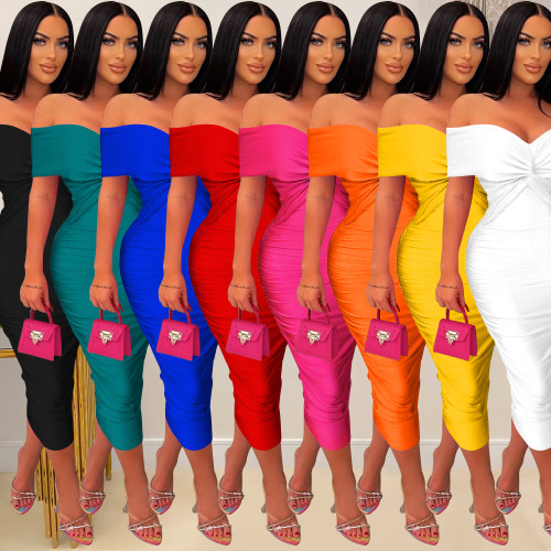 Fashion women's solid color pleated sleeveless long dress, bra dress