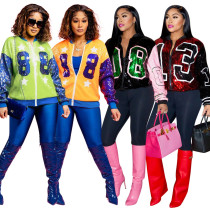Sequin casual sports top zip coat