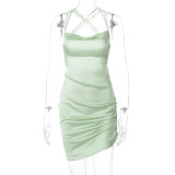 Sexy suspender dress with hollowed-out back lace up temperament skirt