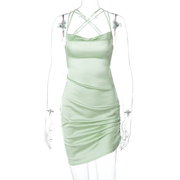 Sexy suspender dress with hollowed-out back lace up temperament skirt