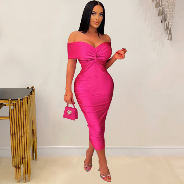 Fashion women's solid color pleated sleeveless long dress, bra dress