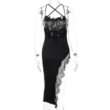 Fashion sexy backless slim lace sling dress