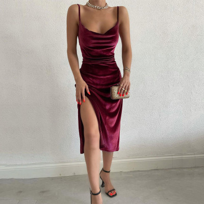 Fashion sexy slim slit sling dress