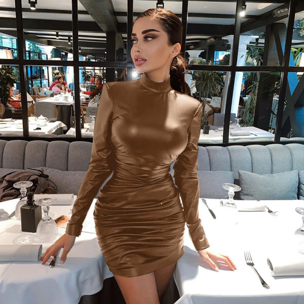 Fashion sexy slim slim wrinkled long sleeve dress