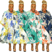 Printed shirt large swing dress large women's dress Printed shirt large swing dress large women's dress