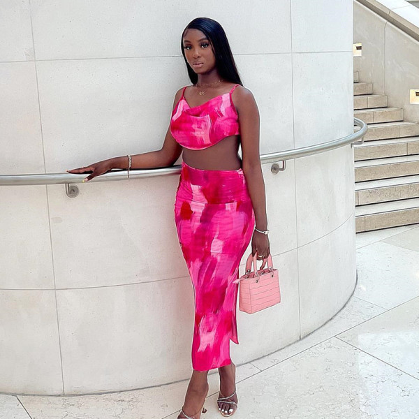 Strap swing collar top high waist wrap hip skirt fashion two-piece suit
