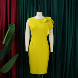 Ruffled solid color buttock tight professional OL temperament dress