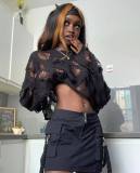 Fashion sexy cut-out women's blouse loose open navel knitted sweater