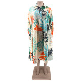 Printed shirt large swing dress large women's dress