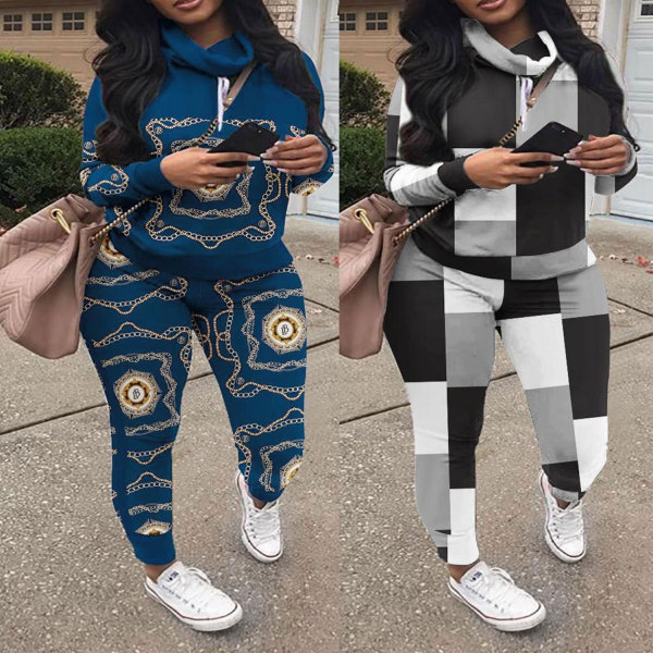 Sexy casual fashion large print sweater suit