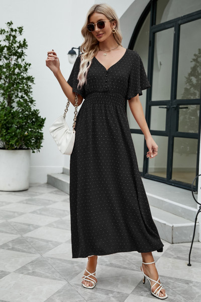 Dress V-neck short sleeve long skirt with large swing